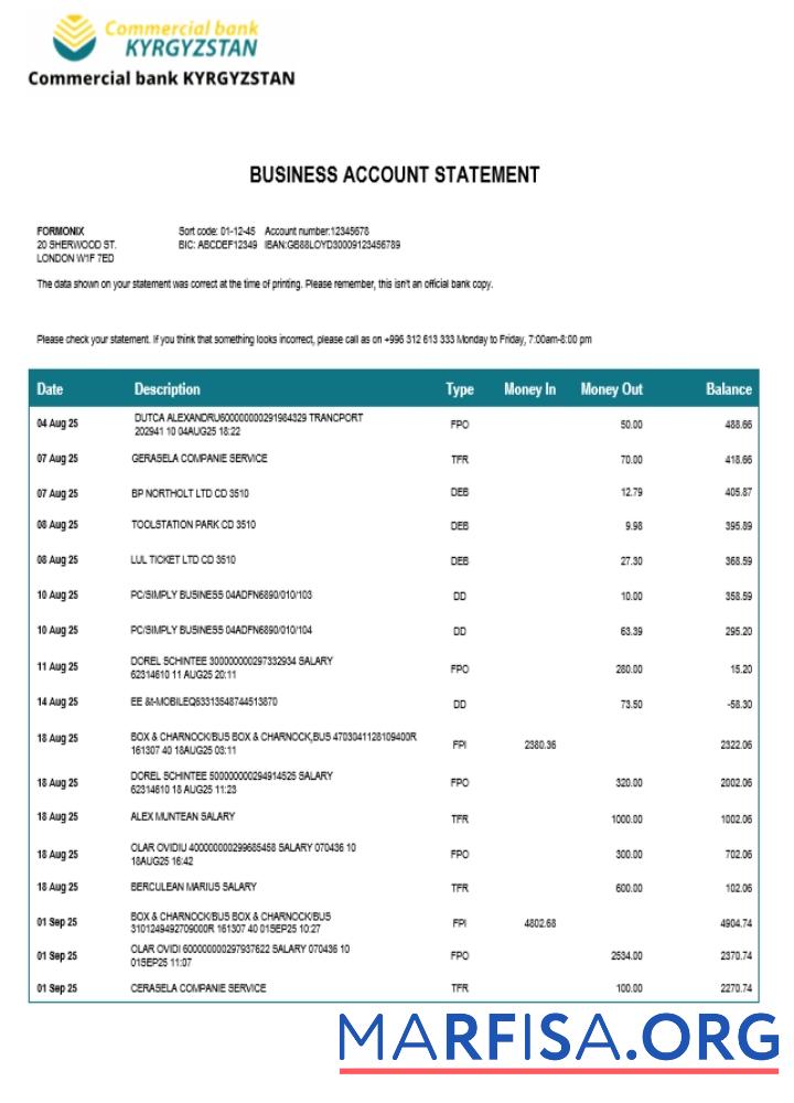 Printable Commercial business account statement Word and PDF template (1)